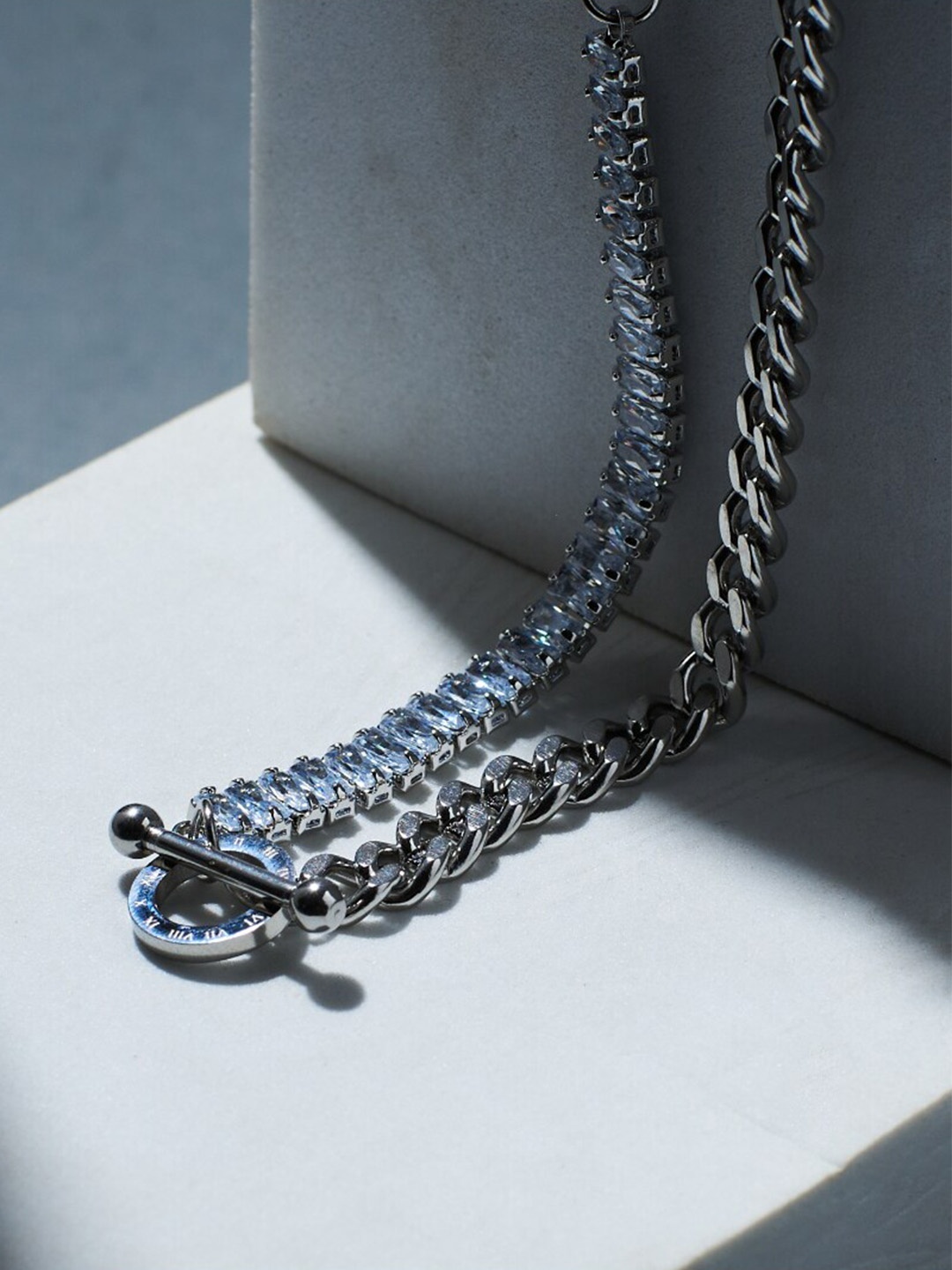 

SALTY Women Artificial Stones-Studded Layered Chain, Silver