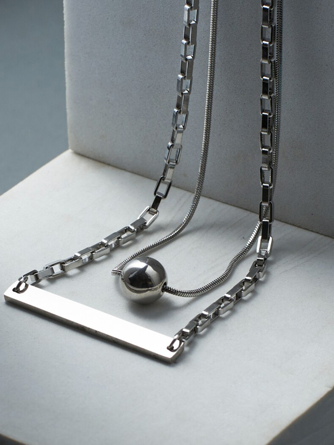 

SALTY Men Stainless Steel Layered Chain, Silver