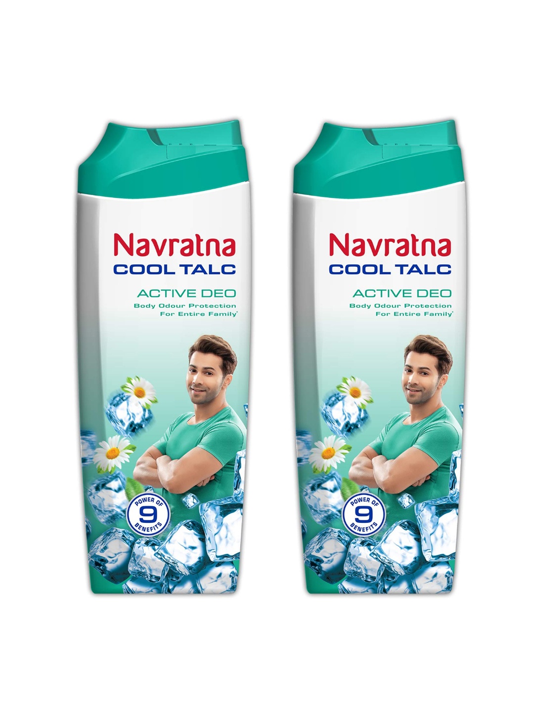 

Navratna Set of 2 Active Deo Cool Talc Talcum Powder For Odour Protection - 200g each, Blue