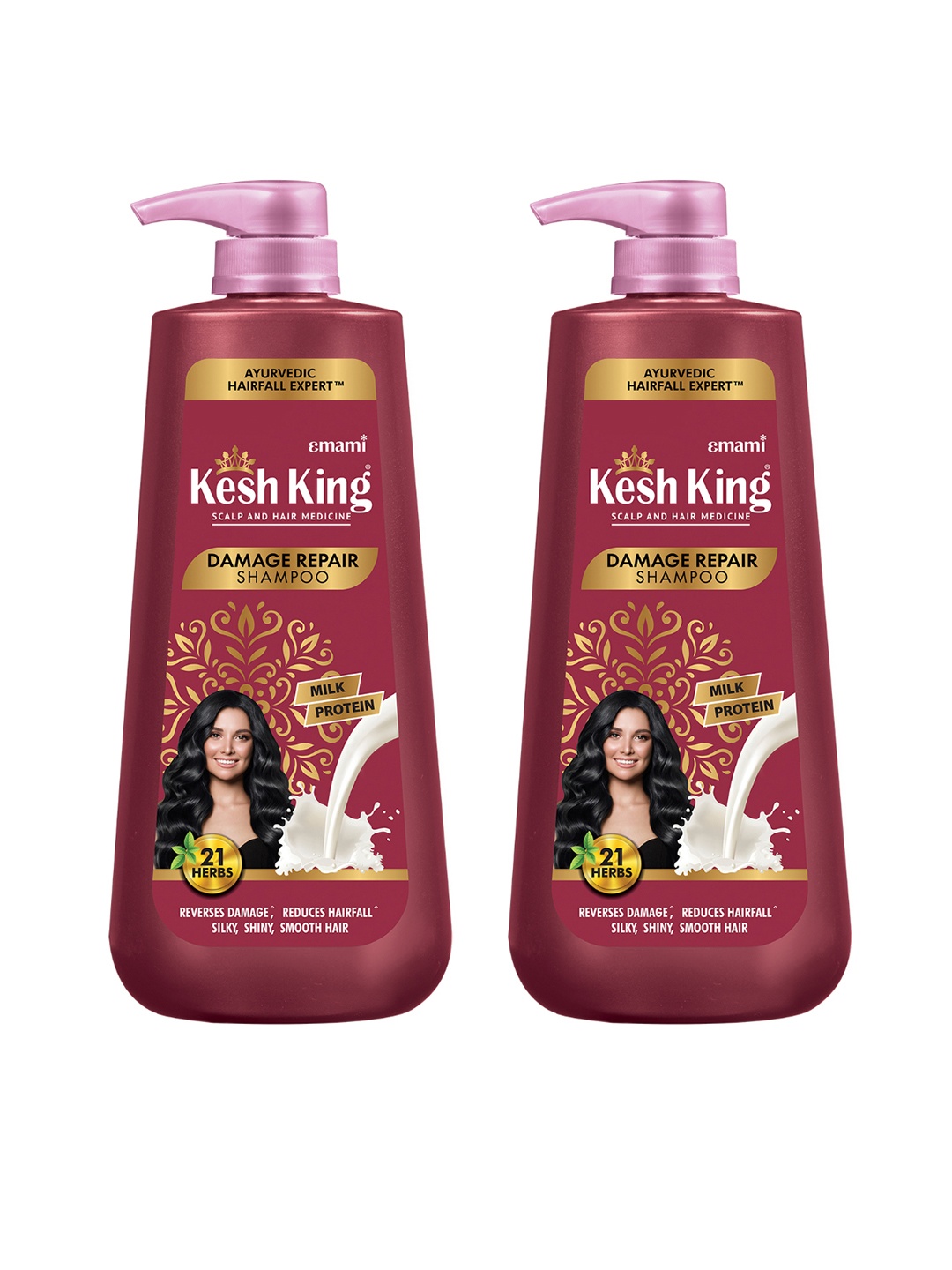 

Kesh King 2Pcs Scalp & Hair Medicine Damage Repair Shampoo with Milk Protein - 600ml each, Pink