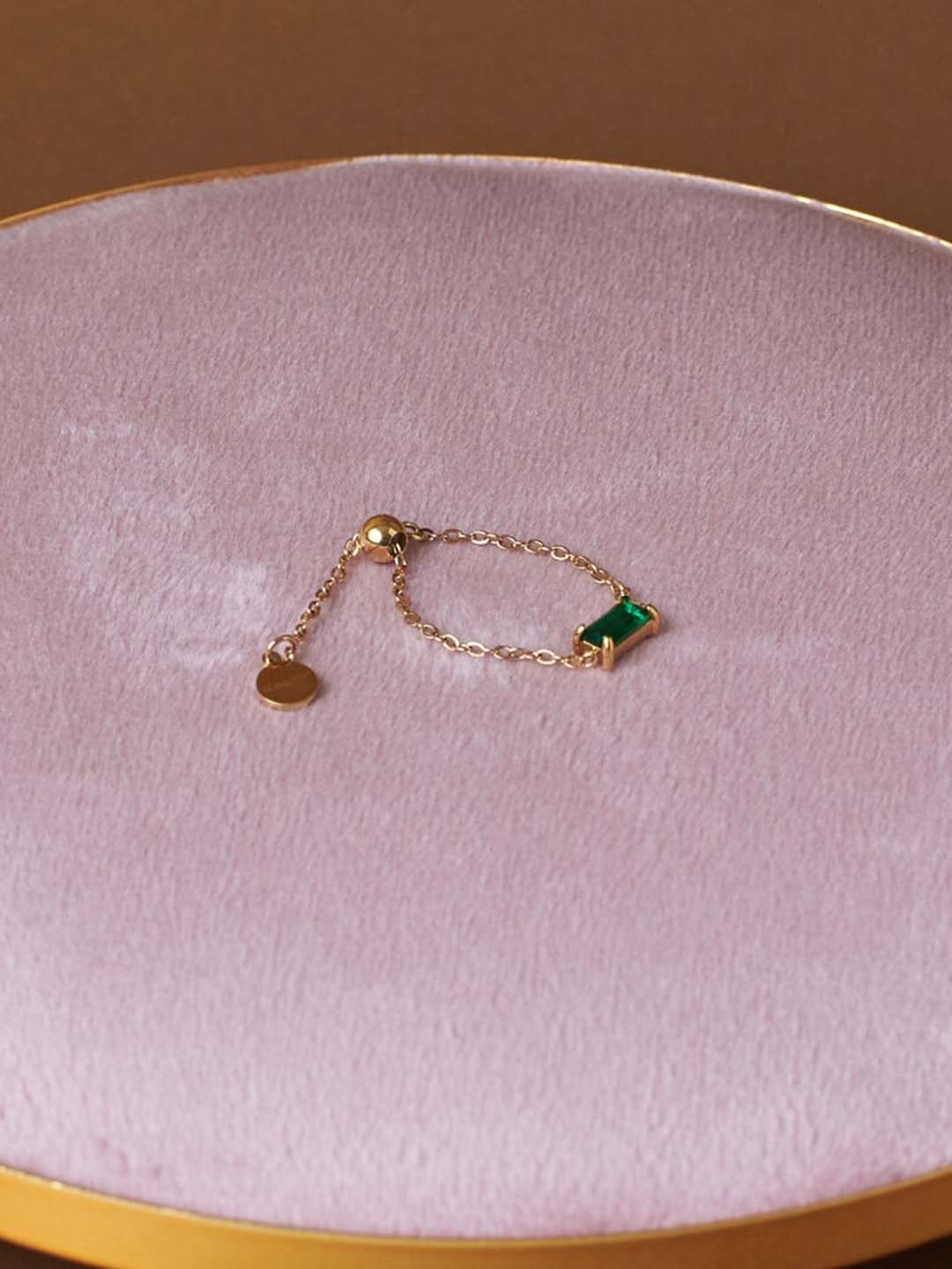 

SALTY Women Emerald Green 14k Gold Plated Adjustable Chain Rings