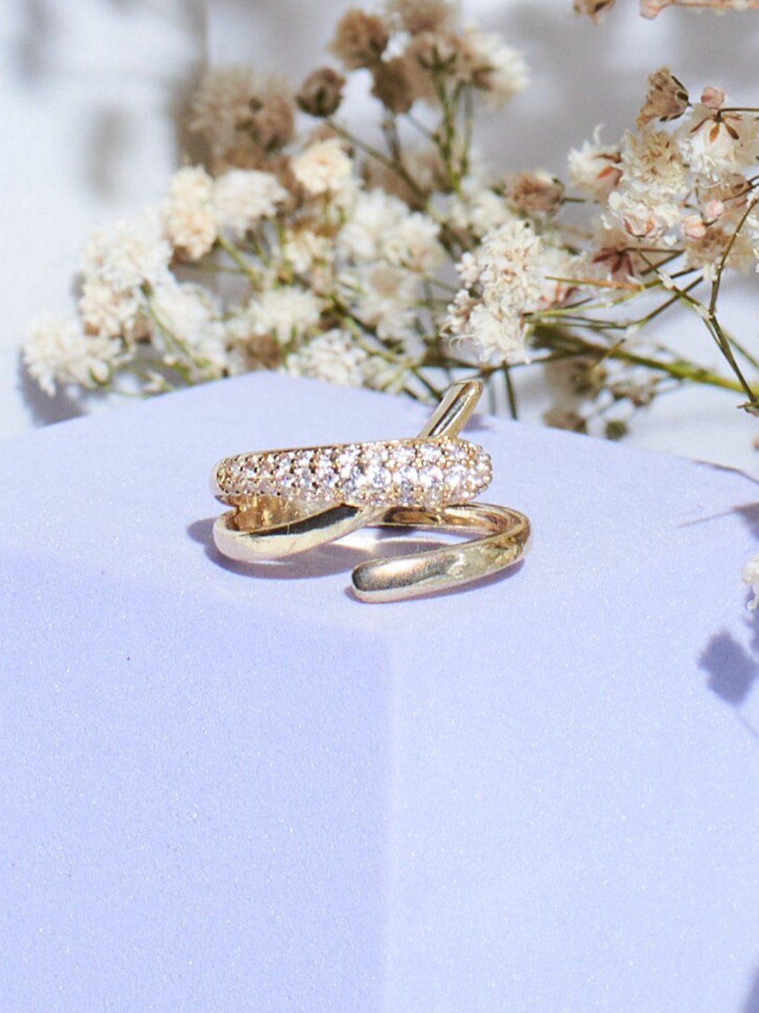 

SALTY Gold-Plated Artificial-Stone Studded Adjustable Finger Ring