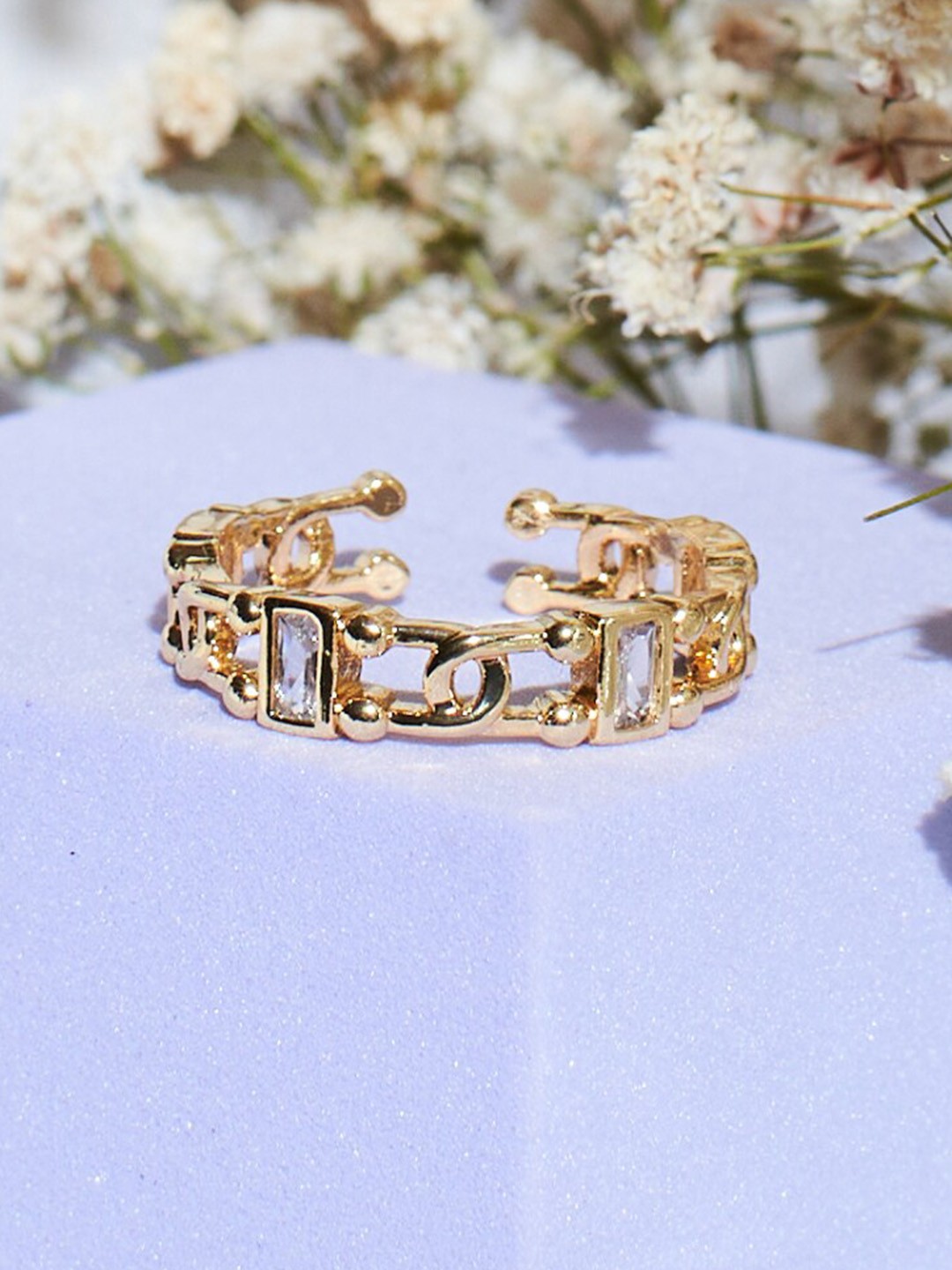 

SALTY Gold-Plated Artificial-Stone Studded Adjustable Finger Ring