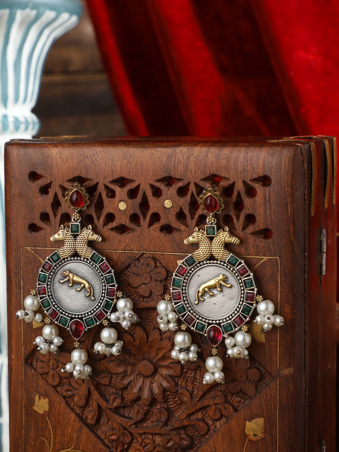 

PATOLA BY VJ Silver-Plated Contemporary Drop Earrings