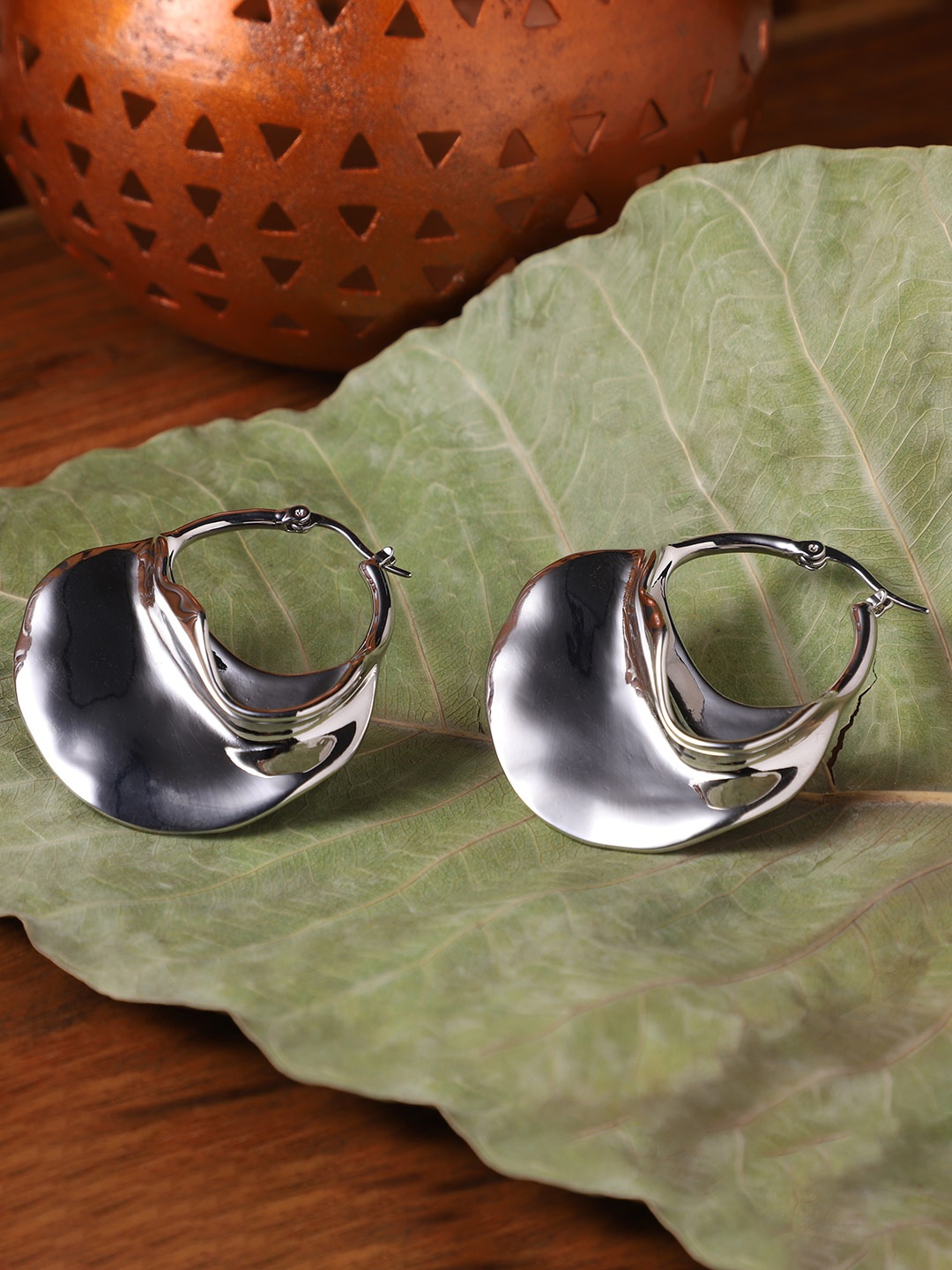 

PATOLA BY VJ Silver-Plated Stainless Steel Contemporary Hoop Earrings