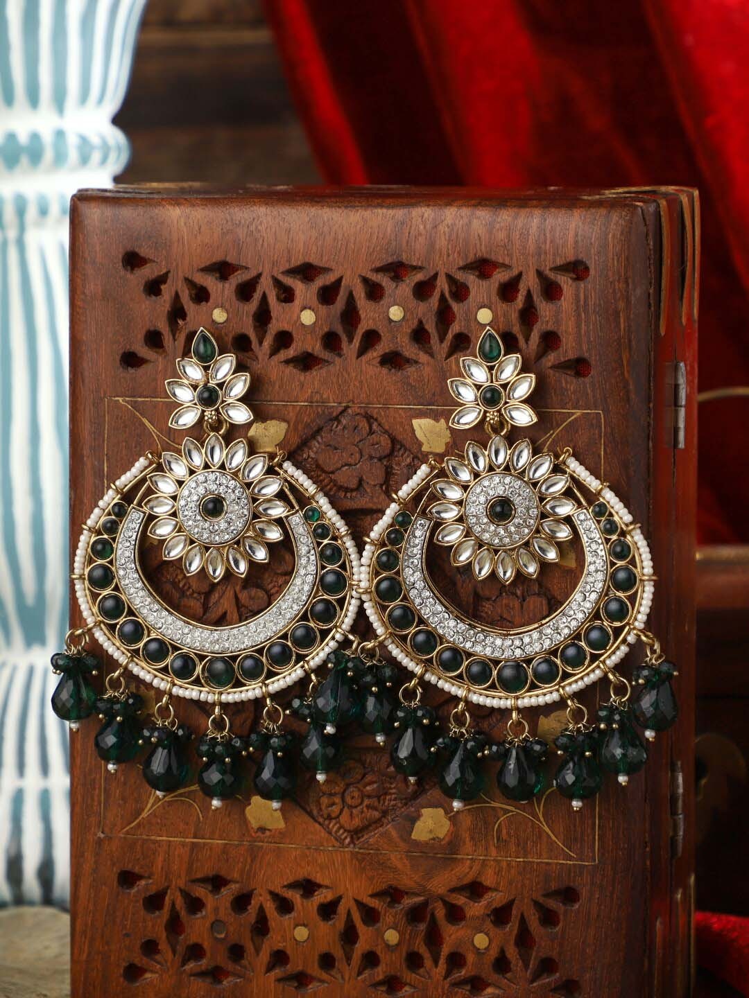 

PATOLA BY VJ Gold-Plated Contemporary Chandbalis, Silver