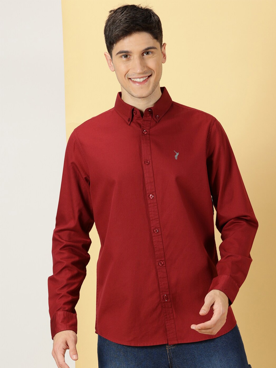 

Thomas Scott Classic Slim Fit Button Down Collar Twill Weave Casual Shirt, Maroon