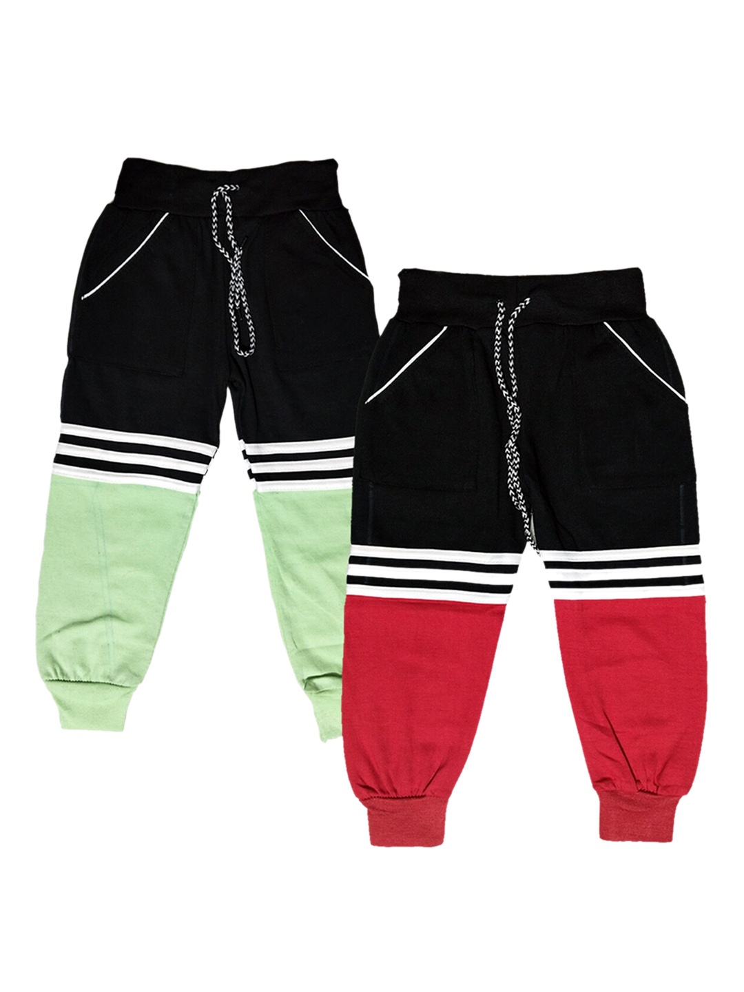

BAESD Kids Pack Of 2 Coloblocked Pure Cotton Joggers, Green