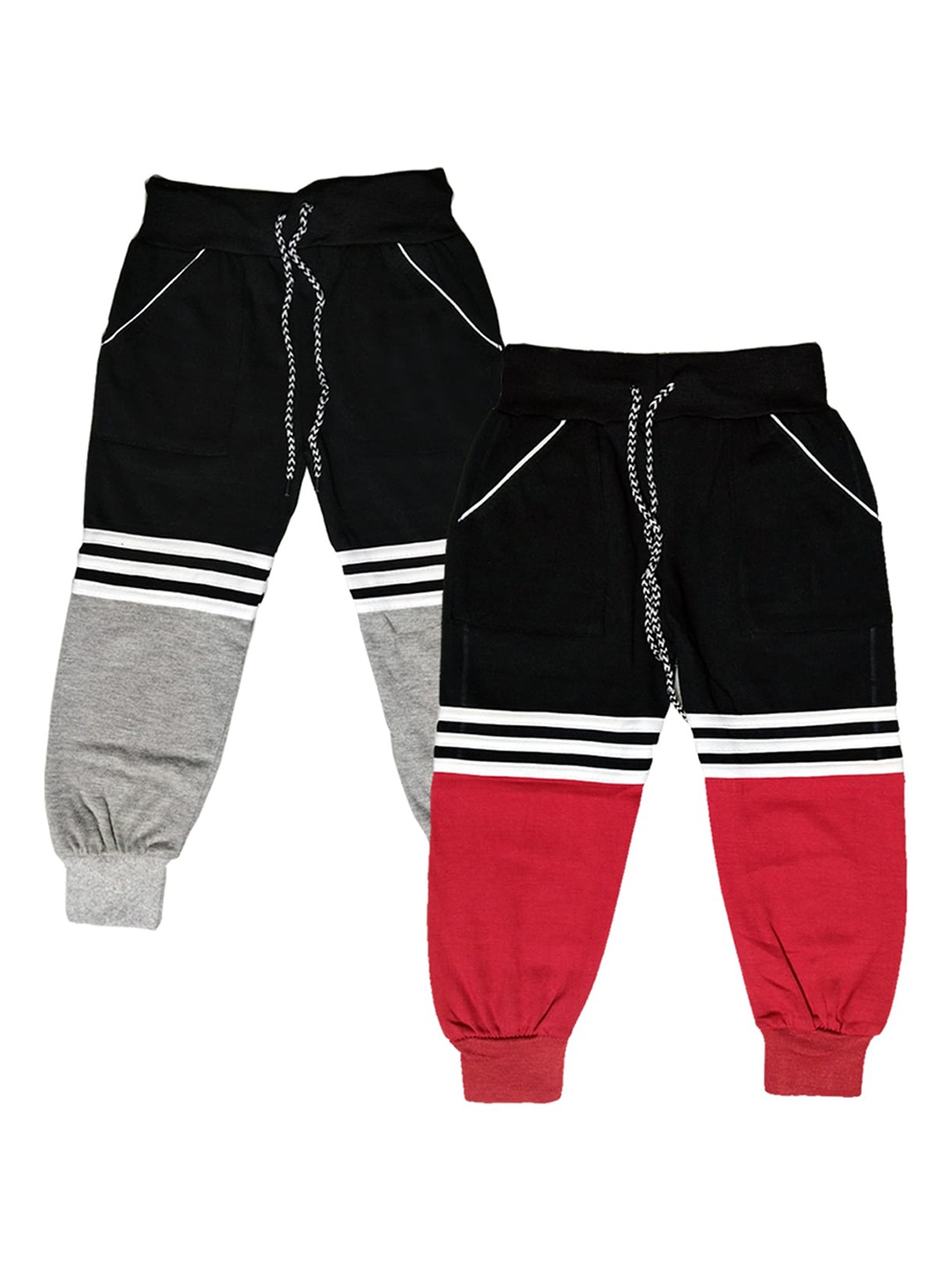 

BAESD Kids Pack Of 2 Coloblocked Pure Cotton Joggers, Red