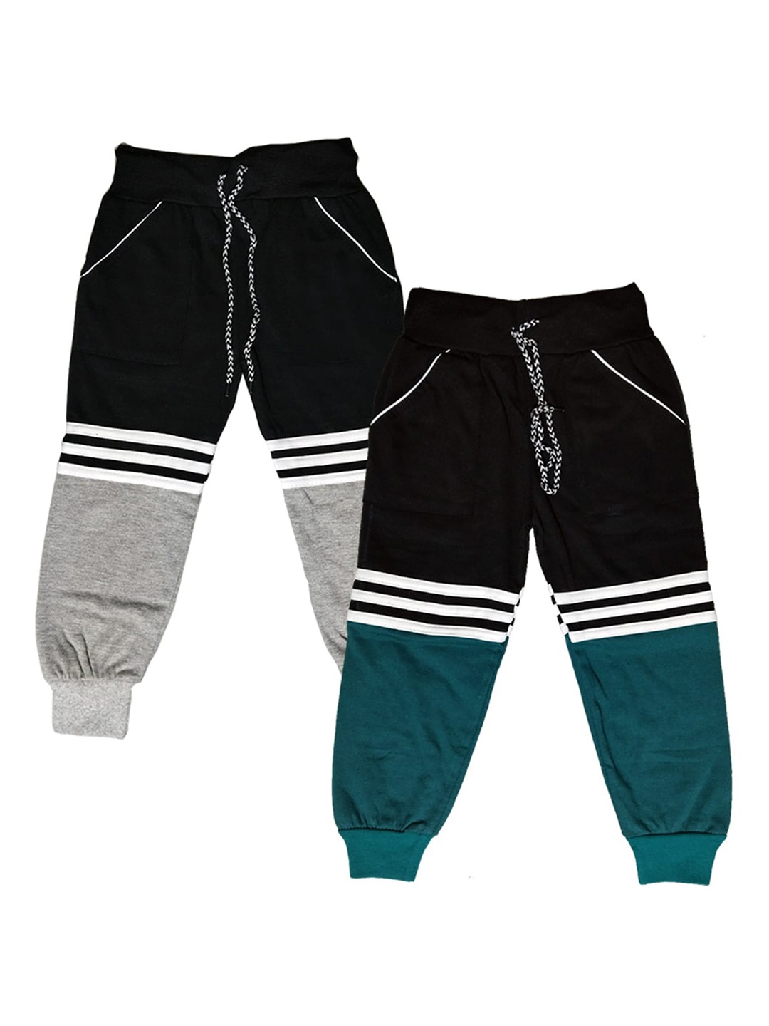 

BAESD Kids Pack Of 2 Coloblocked Pure Cotton Joggers, Green
