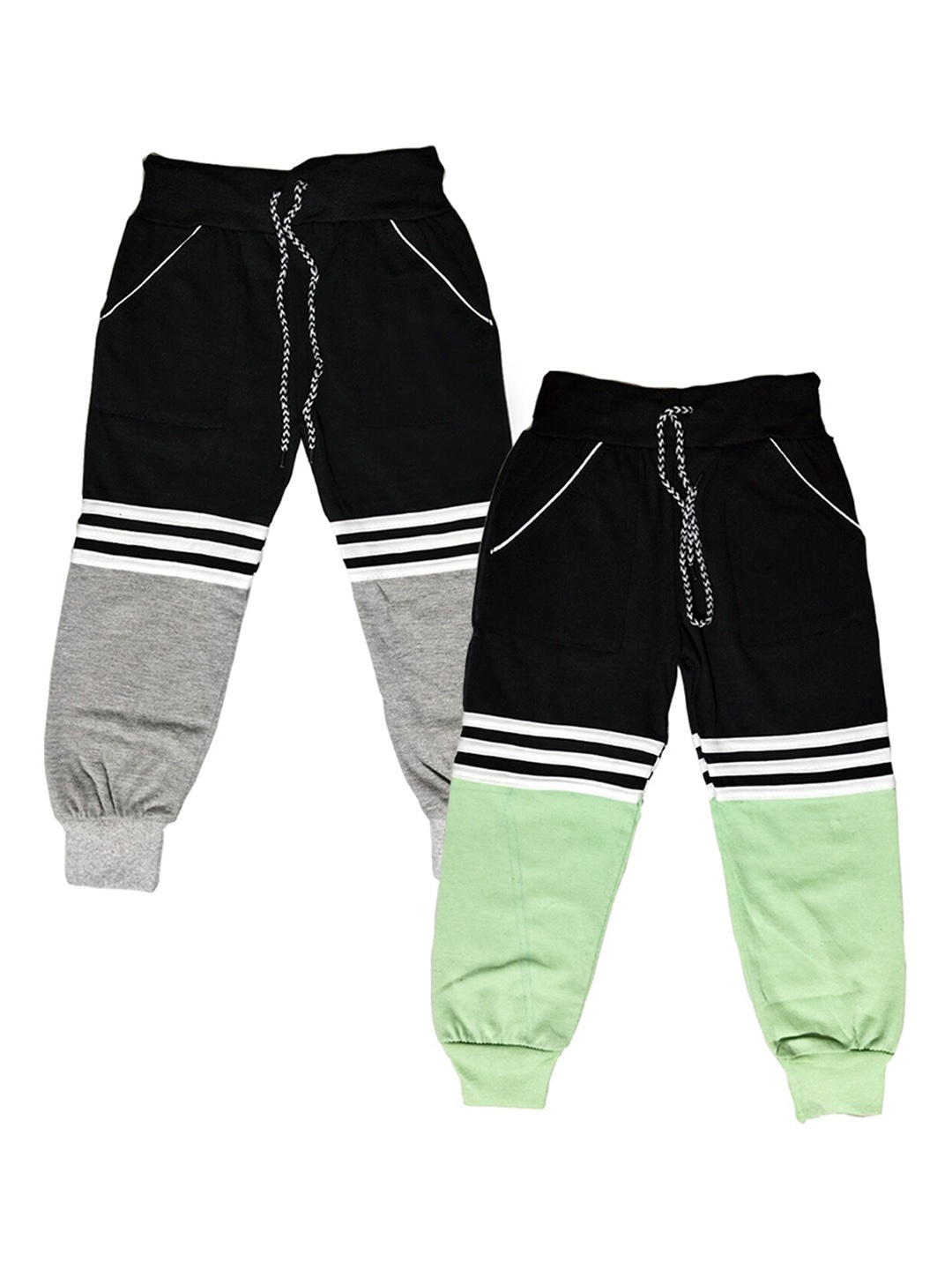

BAESD Kids Pack Of 2 Coloblocked Pure Cotton Joggers, Green