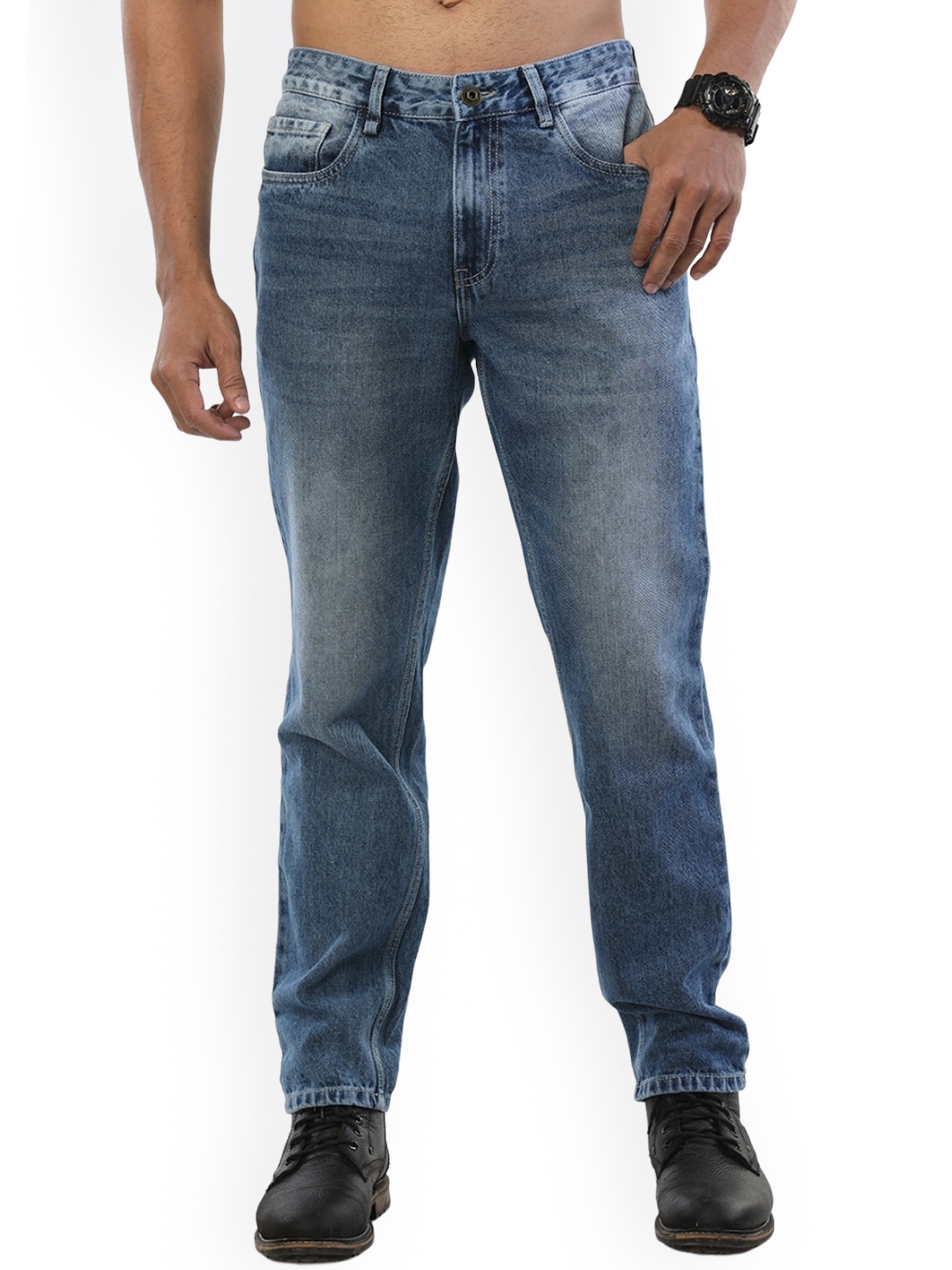 

The Roadster Lifestyle Co Men Blue Clean Look Pure Cotton Comfort Relaxed-Fit Jeans