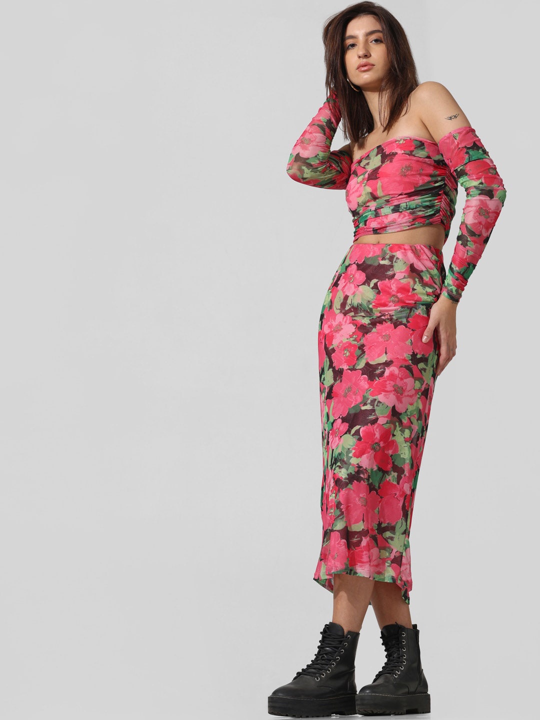 

ONLY Floral Printed Pencil Midi Skirts, Pink
