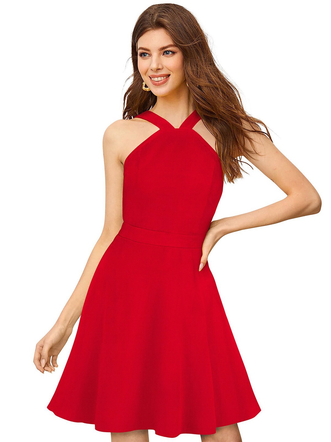 

ODETTE V-Neck Sleeveless Fit & Flare Dress, Red