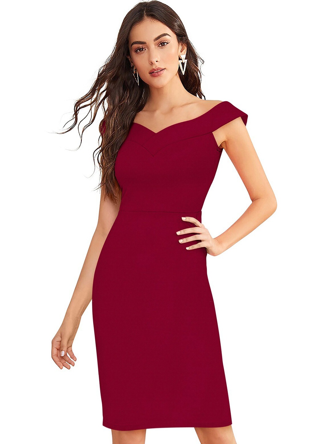 

ODETTE Sweetheart Neck Acrylic Bodycon Dress, Maroon