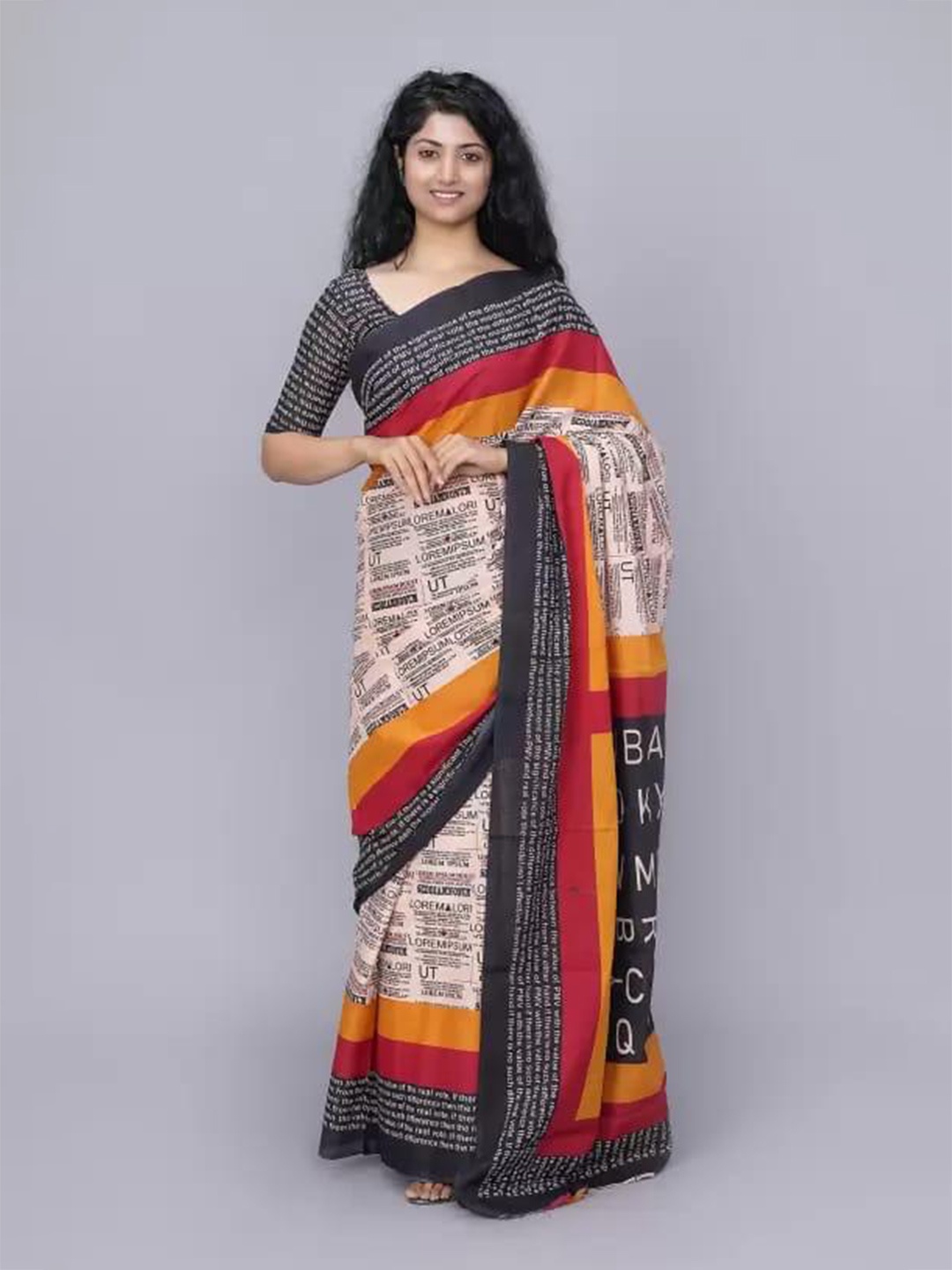 

JALTHER Ethnic Motifs Block Print Saree, Peach