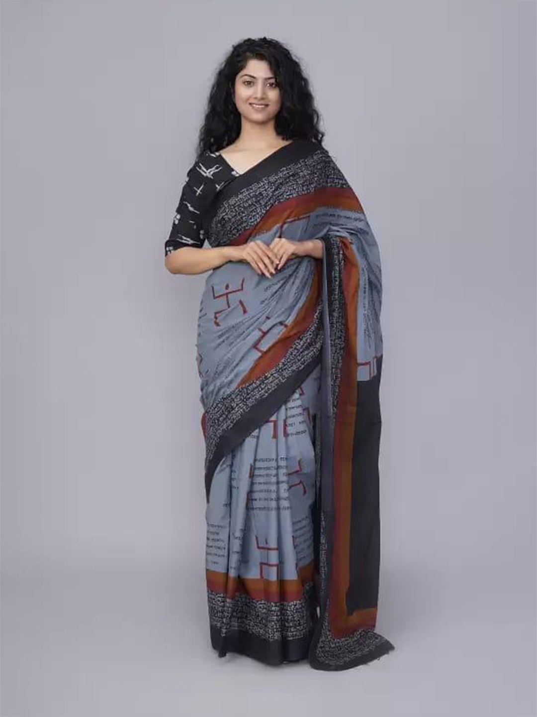 

JALTHER Pure Cotton Block Print Saree, Grey