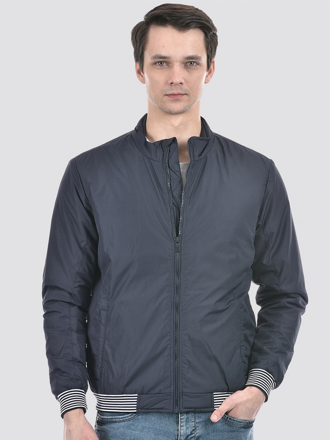 

Numero Uno Stand Collar Lightweight Bomber Jacket, Blue