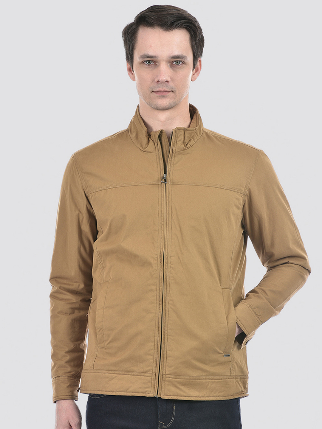

Numero Uno Mock Collar Lightweight Pure Cotton Bomber Jacket, Beige