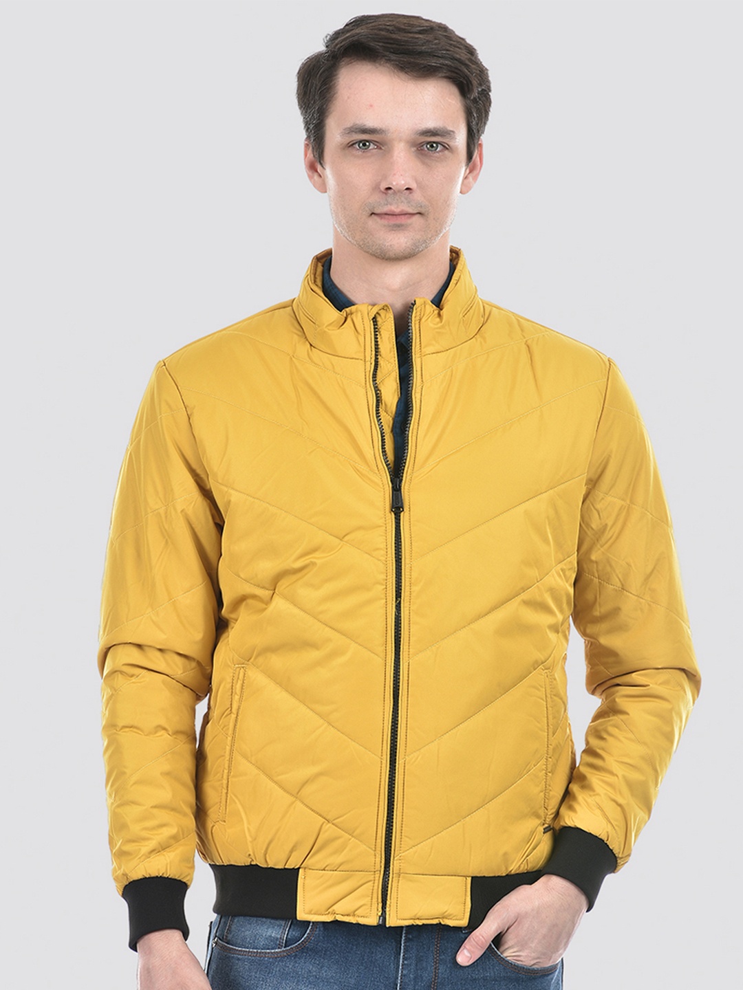 

Numero Uno Mock Collar Long Sleeves Lightweight Bomber Jacket, Yellow