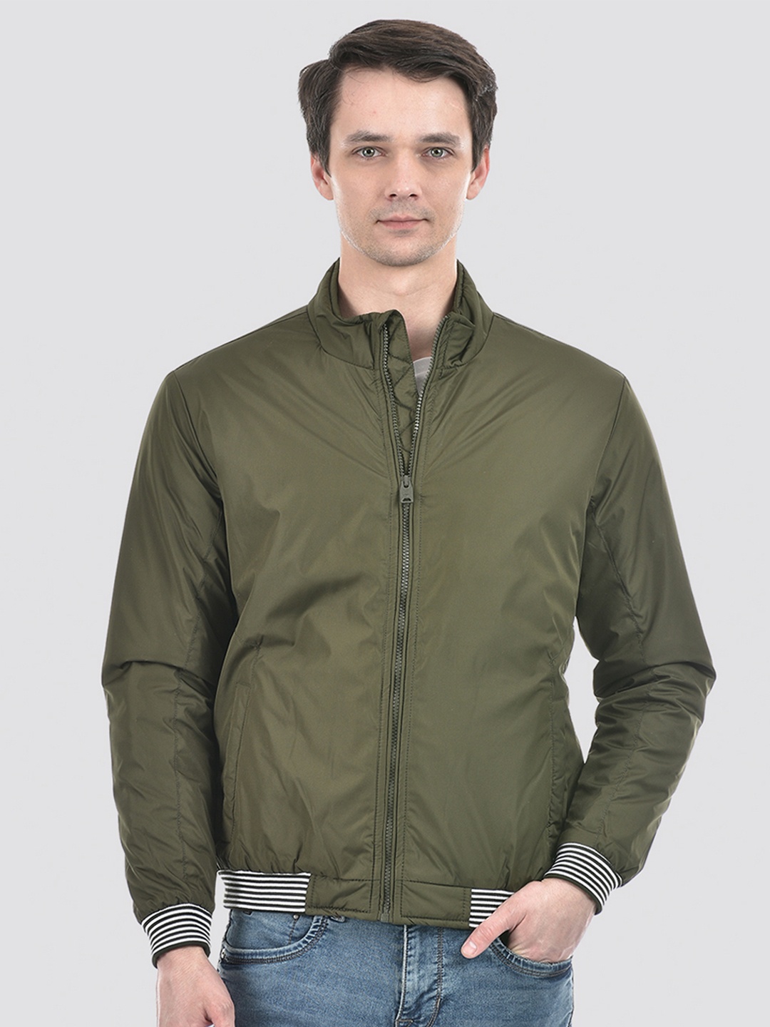 

Numero Uno Mock Collar Lightweight Bomber Jacket, Green