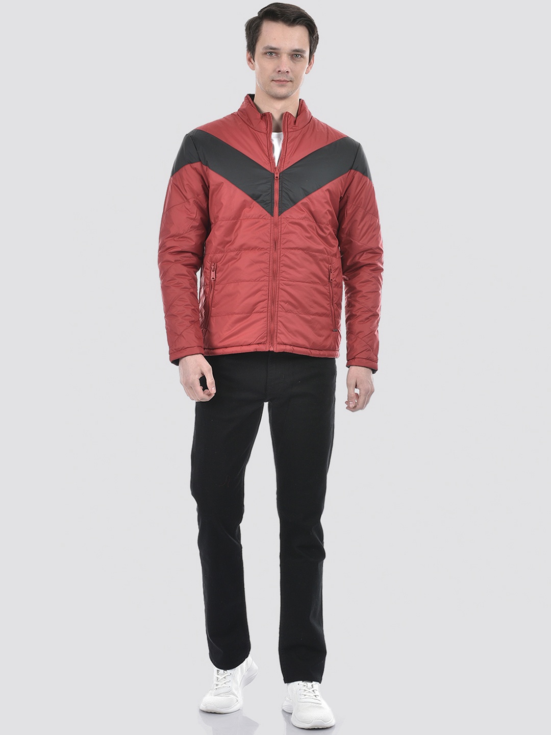 

Numero Uno Colourblocked Stand Collar Lightweight Reversible Puffer Jacket, Red