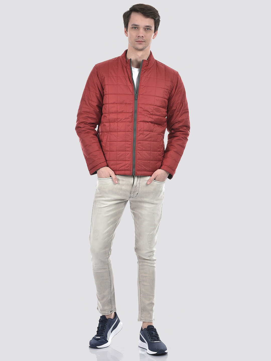 

Numero Uno Mock Collar Long Sleeves Reversible Lightweight Puffer Jacket, Red