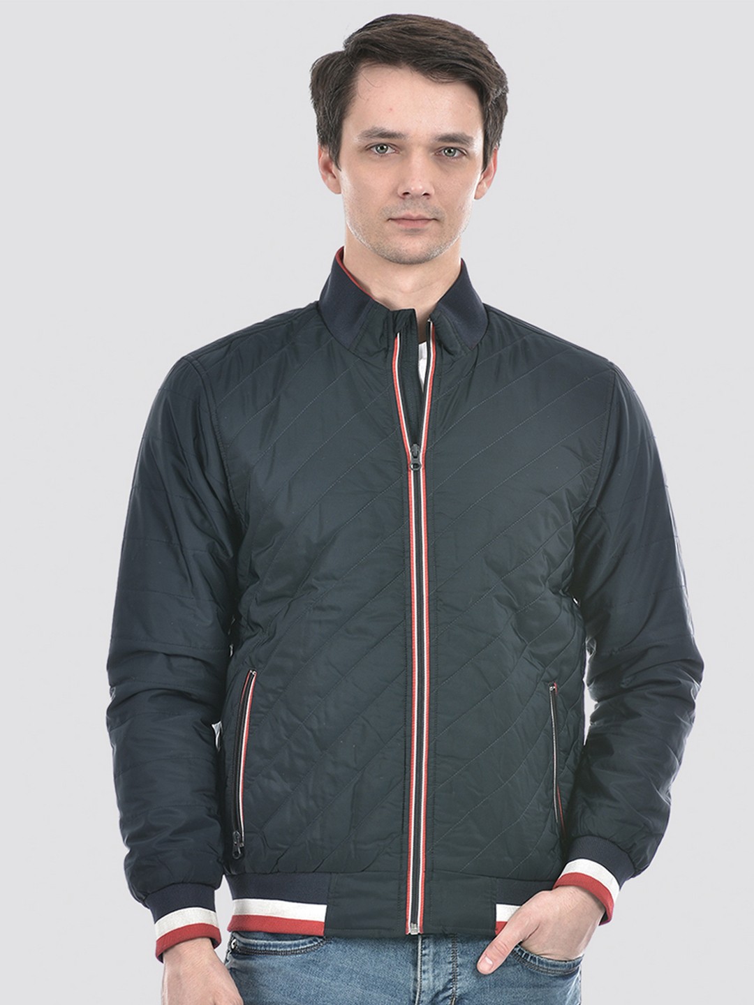 

Numero Uno Stand Collar Lightweight Bomber Jacket, Blue