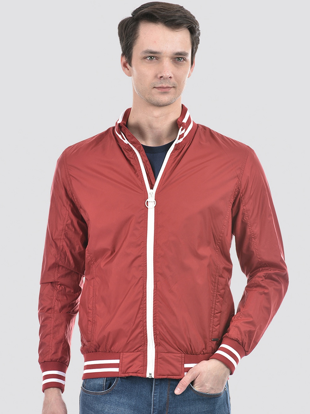 

Numero Uno Mock Collar Lightweight Bomber Jacket, Maroon