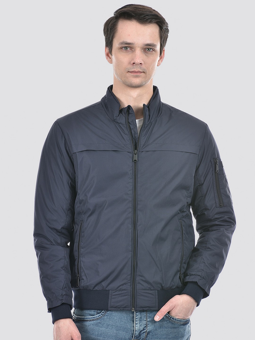 

Numero Uno Mock Collar Lightweight Bomber Jacket, Navy blue