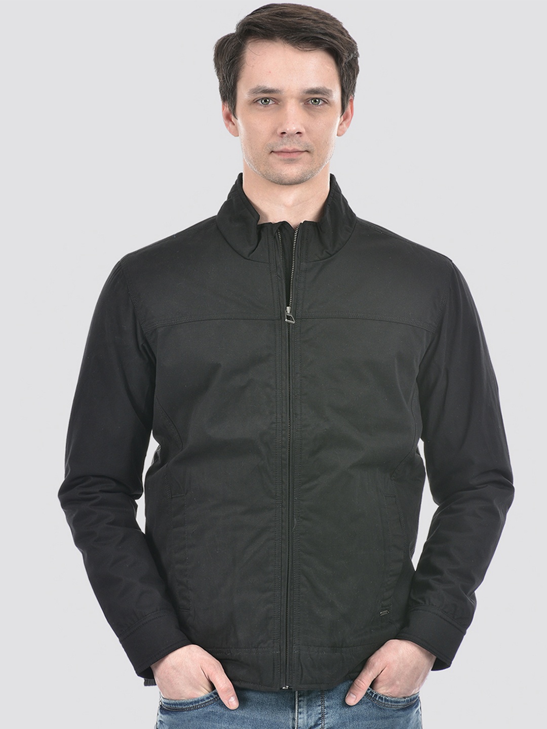 

Numero Uno Stand Collar Lightweight Pure Cotton Tailored Jacket, Black