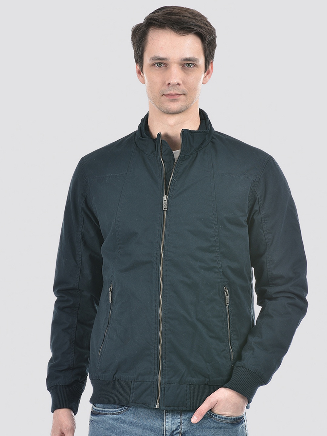 

Numero Uno Stand Collar Lightweight Pure Cotton Bomber Jacket, Navy blue