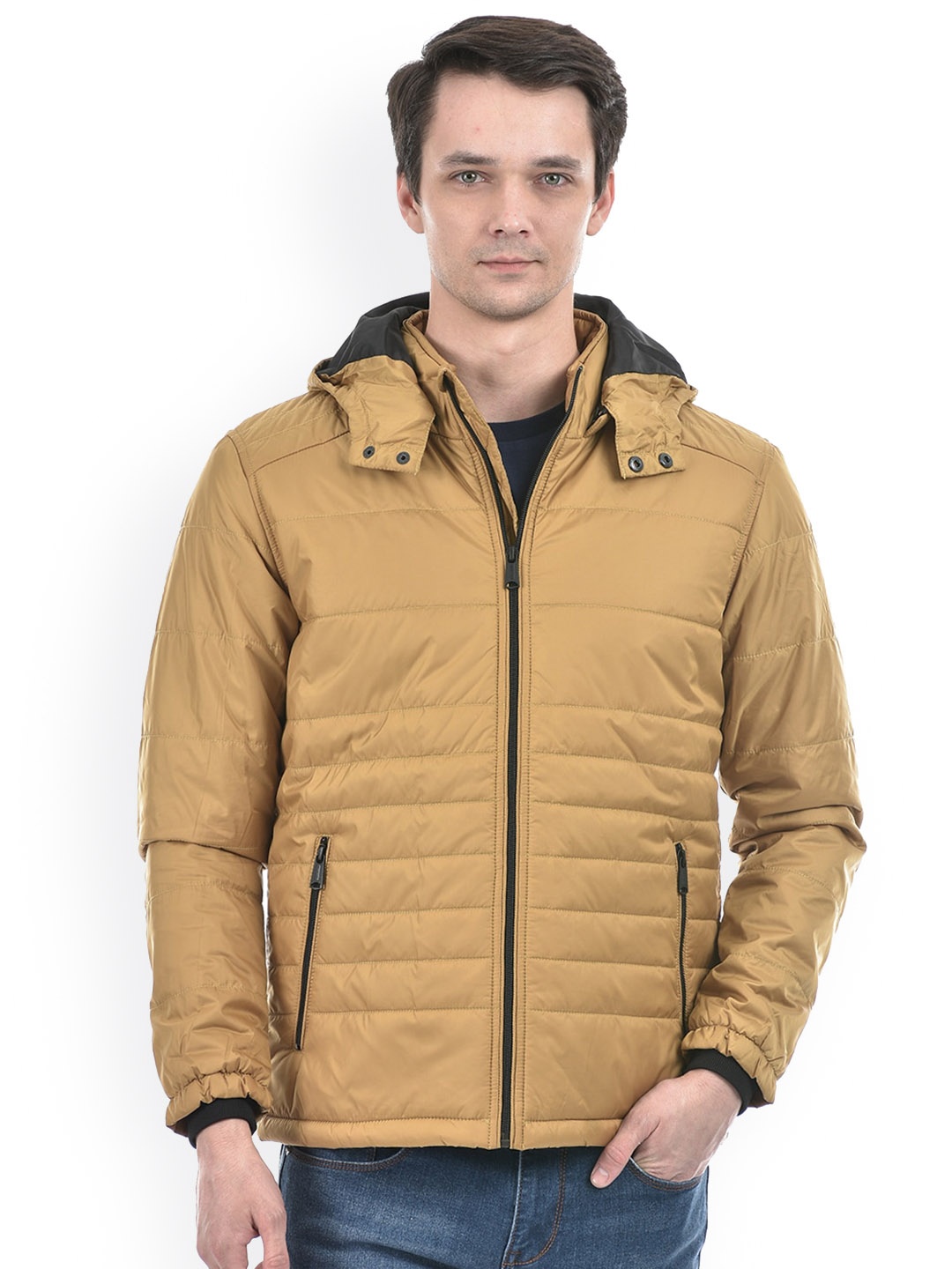 

Numero Uno Mock Collar Lightweight Padded Jacket With Detachable Hood, Beige