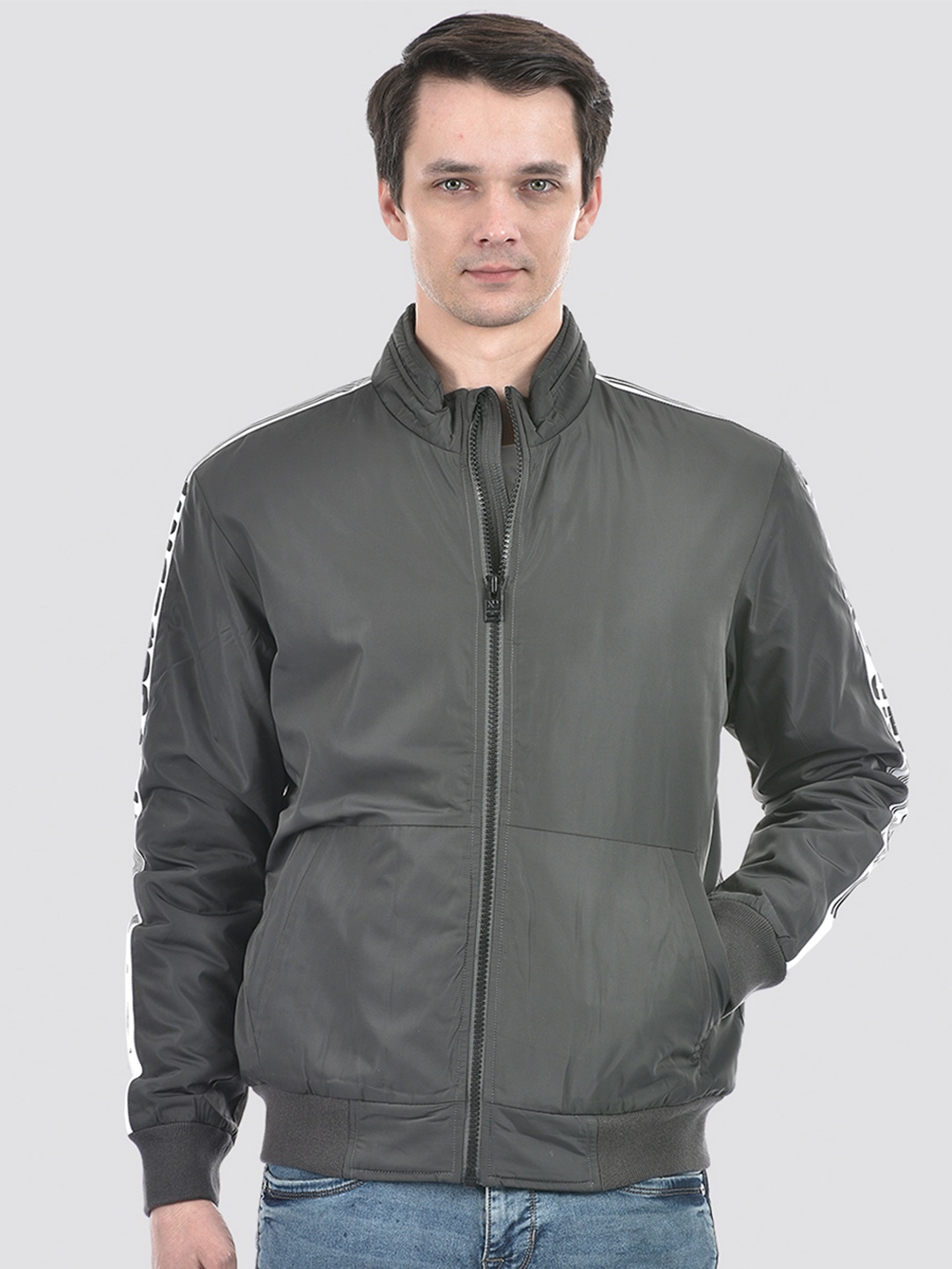 

Numero Uno Mock Collar Lightweight Bomber Jacket, Grey
