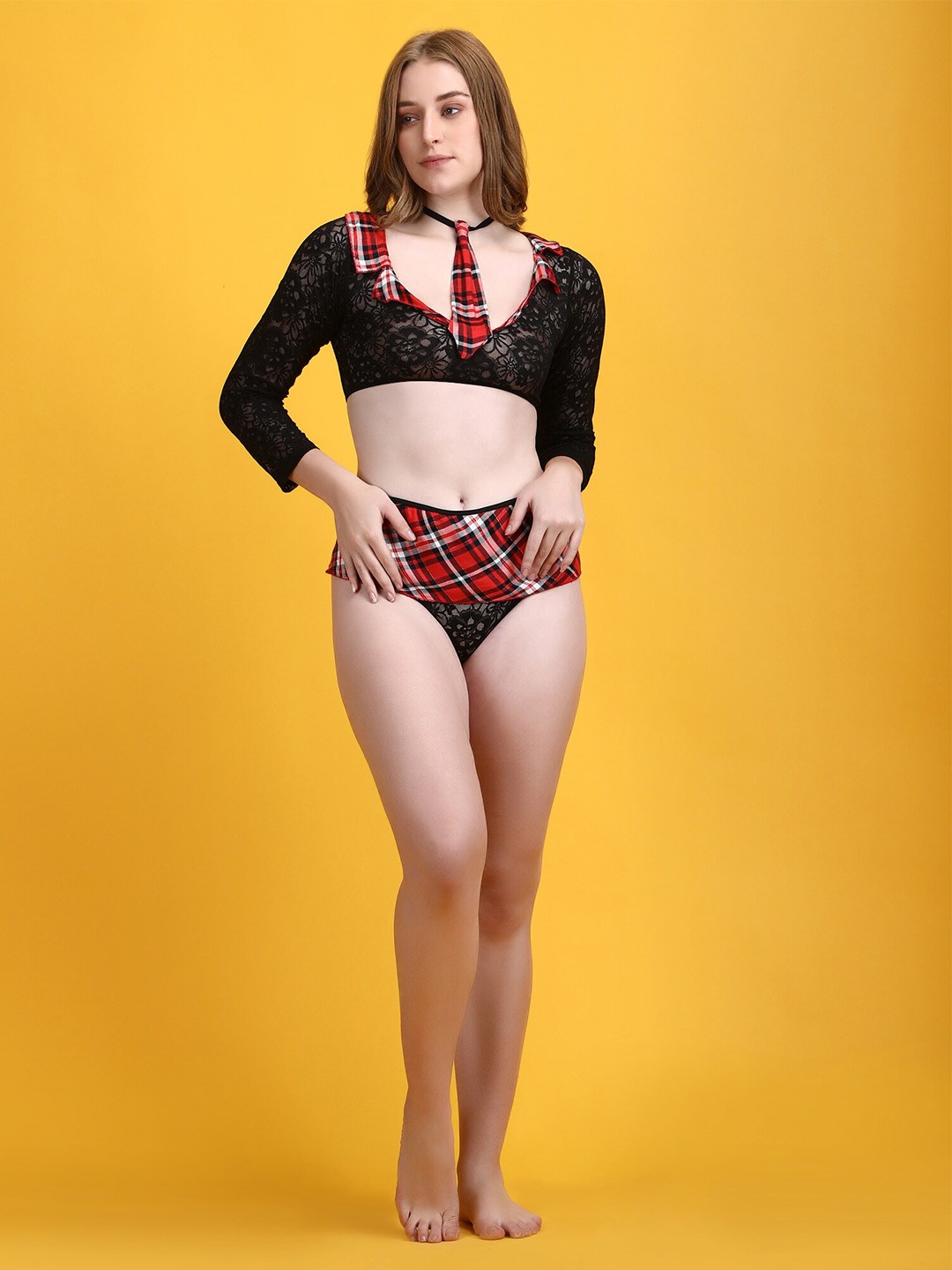 

Hill Islands Self Design Baby Doll With Brief, Black