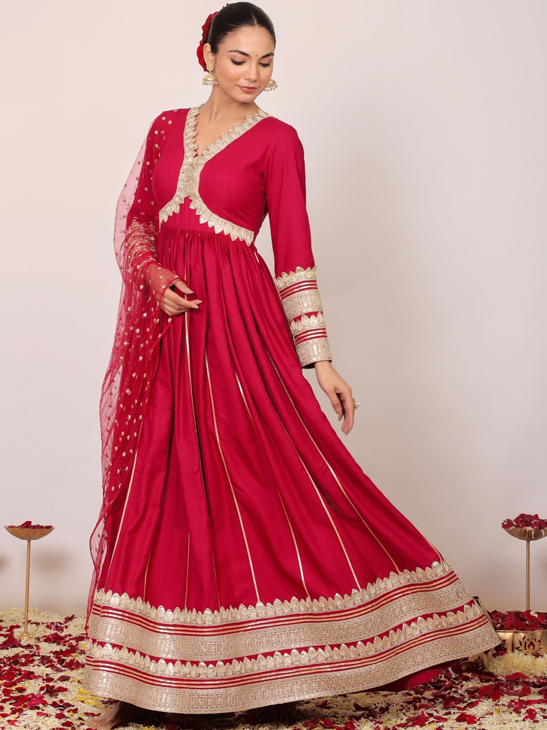 

KAORI BY SHREYA AGARWAL Long Sleeves V-Neck Anarkali Kurta, Pink
