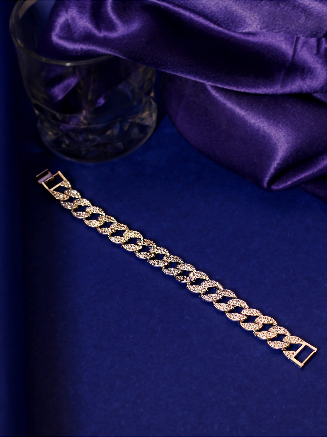

VIRAASI Men Silver-Plated Stainless Steel American Diamond Wraparound Bracelet