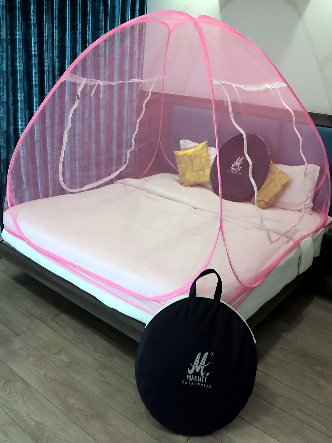 

MARUTI ENTERPRISE Pink King Size Tent Mosquito Net