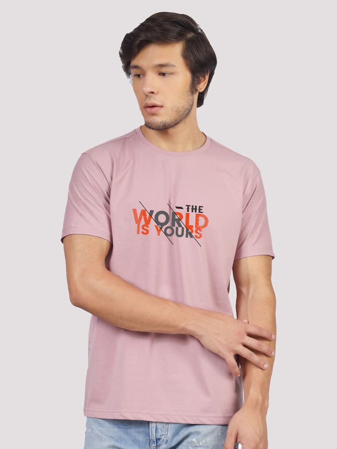 Greylongg Typography Printed T-shirt, Pink