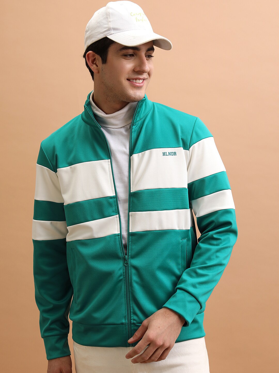 

HIGHLANDER Colourblocked Mock Collar Regular Fit Full Zip Tailored Jacket, Green