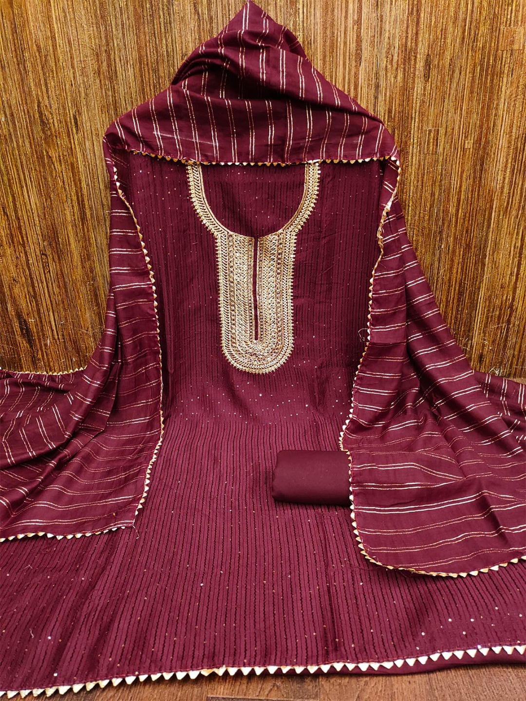 

ZEEPKART Floral Embroidered Sequinned Unstitched Dress Material, Maroon