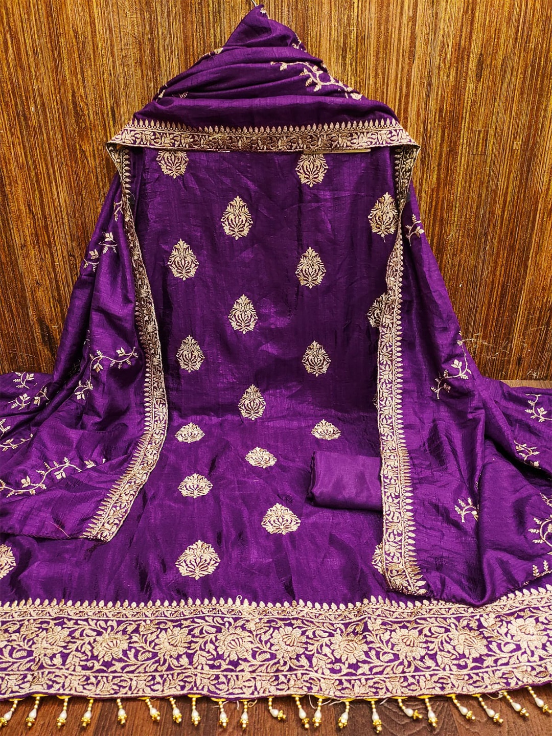 

ZEEPKART Ethnic Motifs Embroidered Unstitched Dress Material, Purple