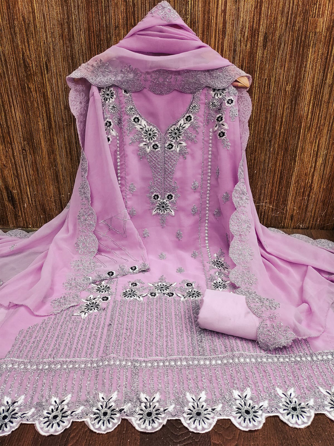 

ZEEPKART Ethnic Motifs Embroidered Unstitched Dress Material, Violet