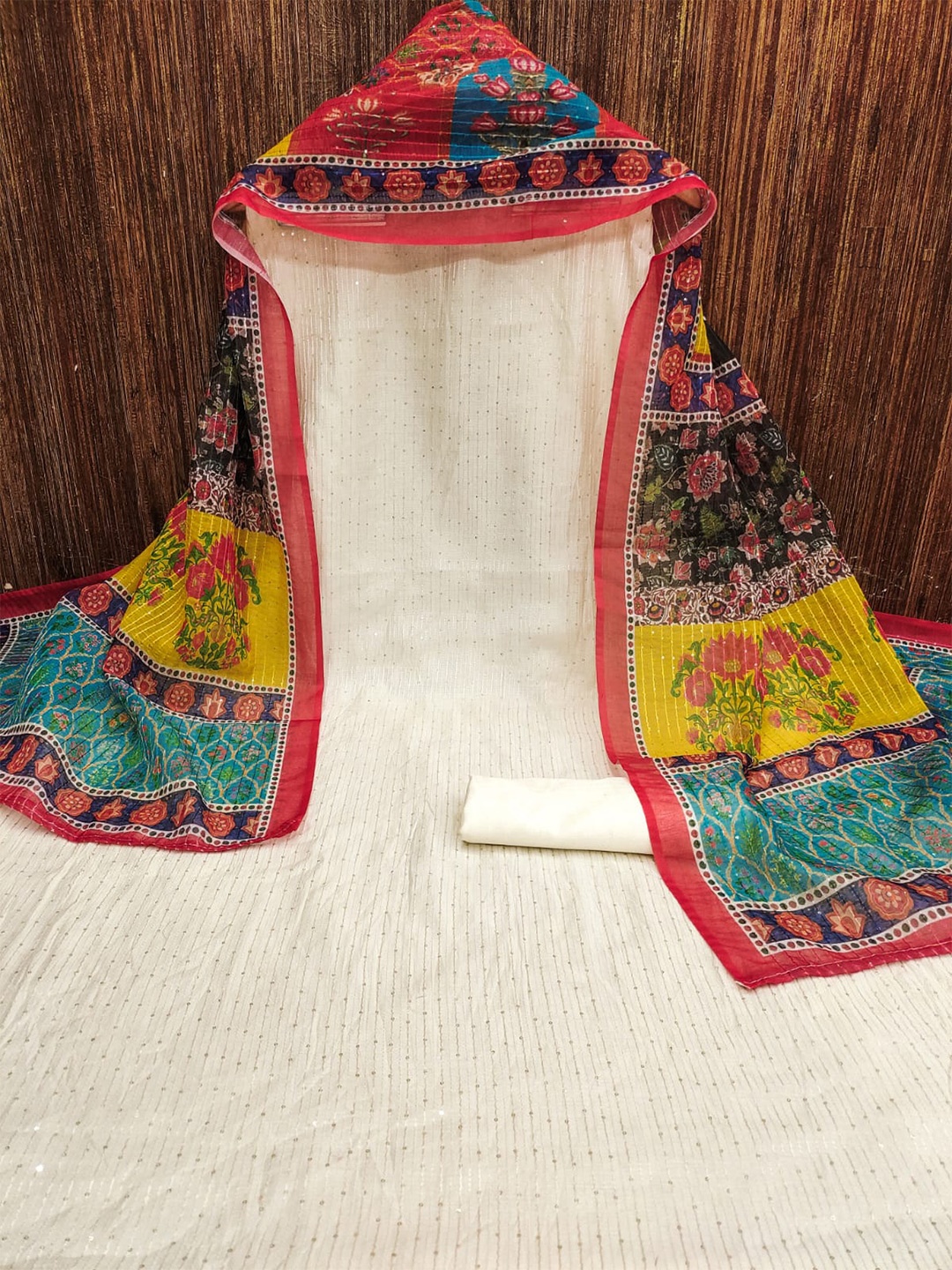

ZEEPKART Ethnic Motifs Woven Design Unstitched Dress Material, Red