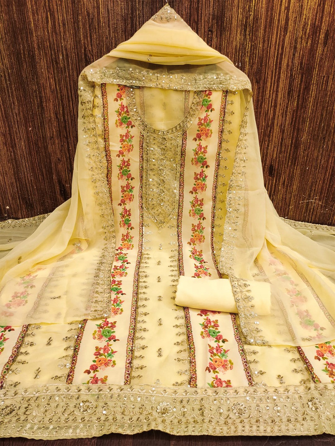 

ZEEPKART Floral Printed Unstitched Dress Material, Yellow
