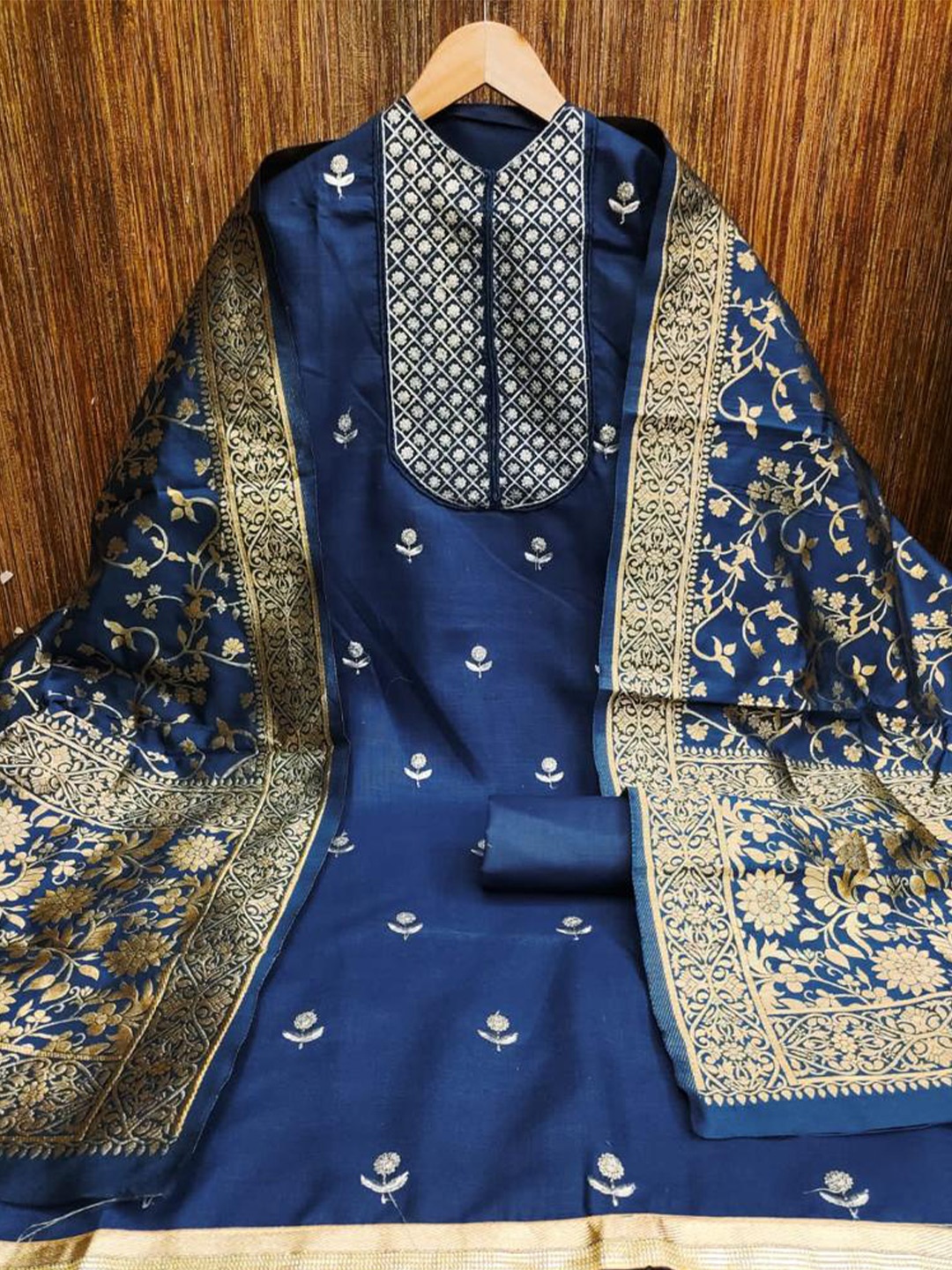 

ZEEPKART Ethnic Motifs Woven Design Unstitched Dress Material, Blue