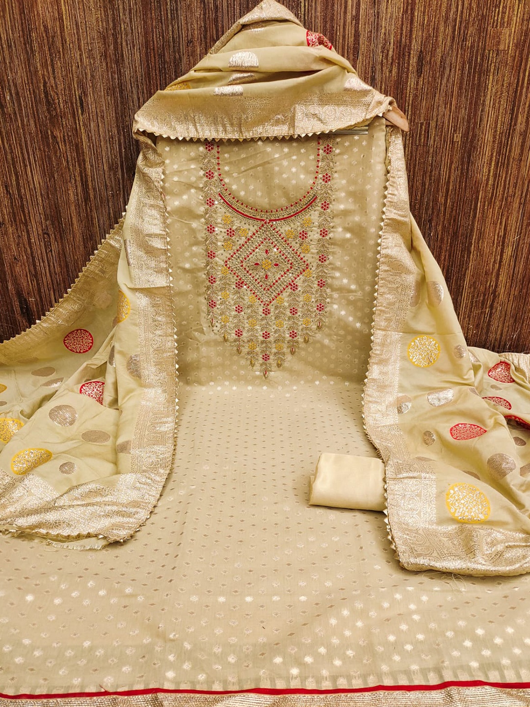 

ZEEPKART Ethnic Motifs Woven Design Unstitched Dress Material, Yellow