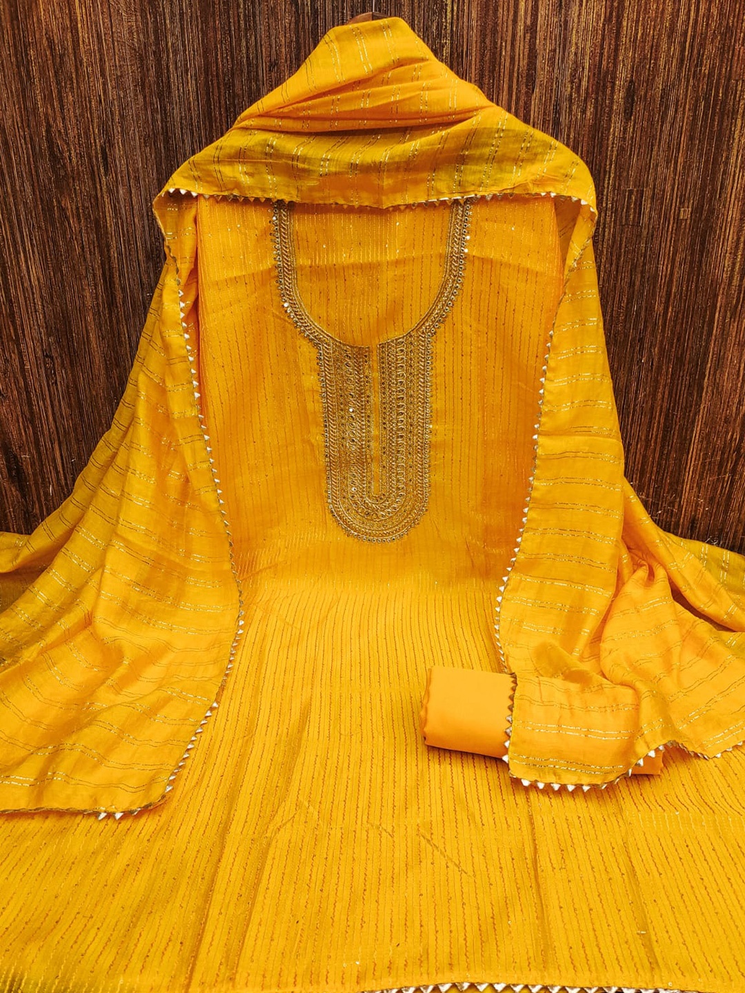 

ZEEPKART Ethnic Motifs Embroidered Unstitched Dress Material, Gold
