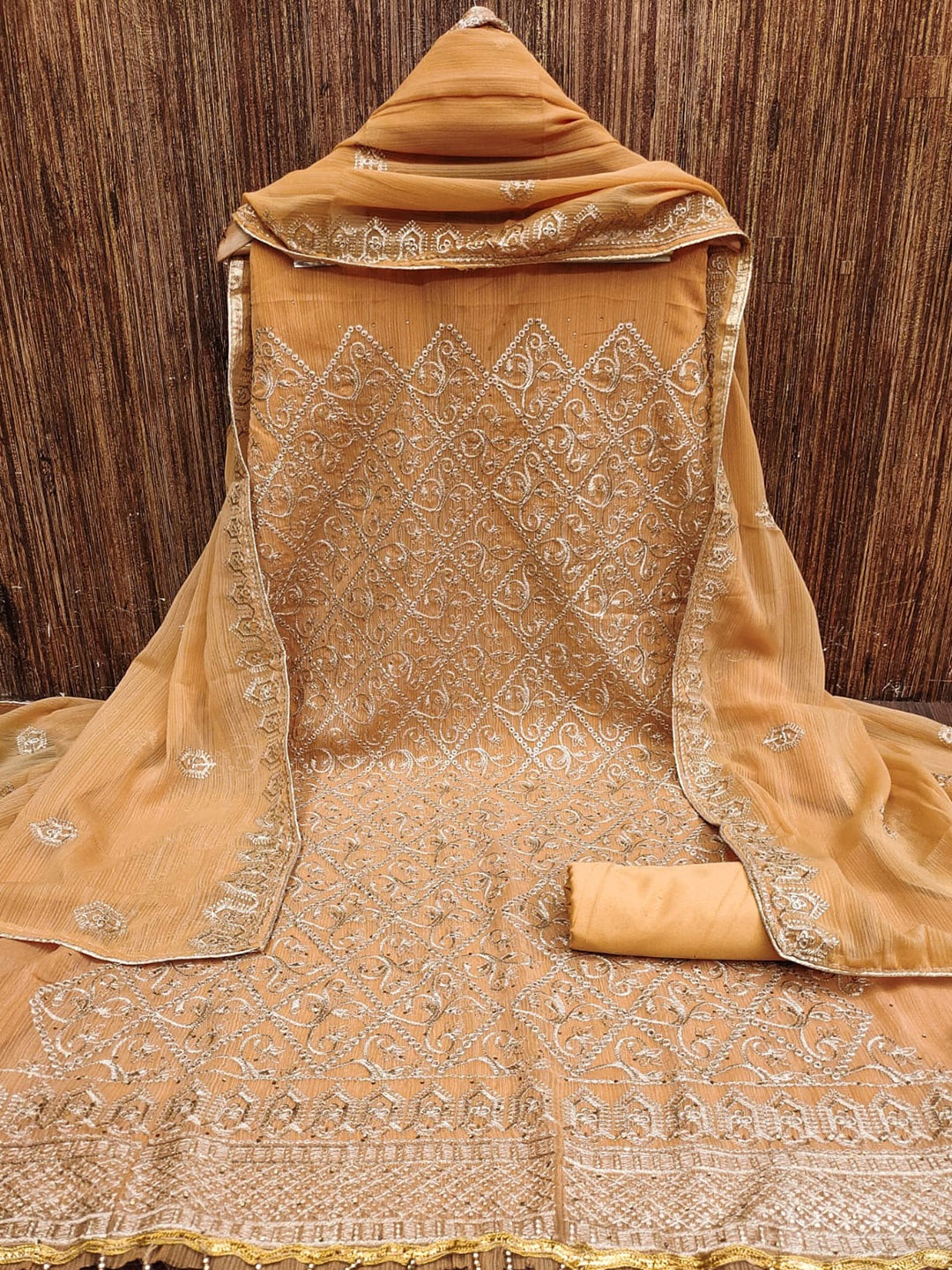 

ZEEPKART Ethnic Motifs Embroidered Unstitched Dress Material, Orange