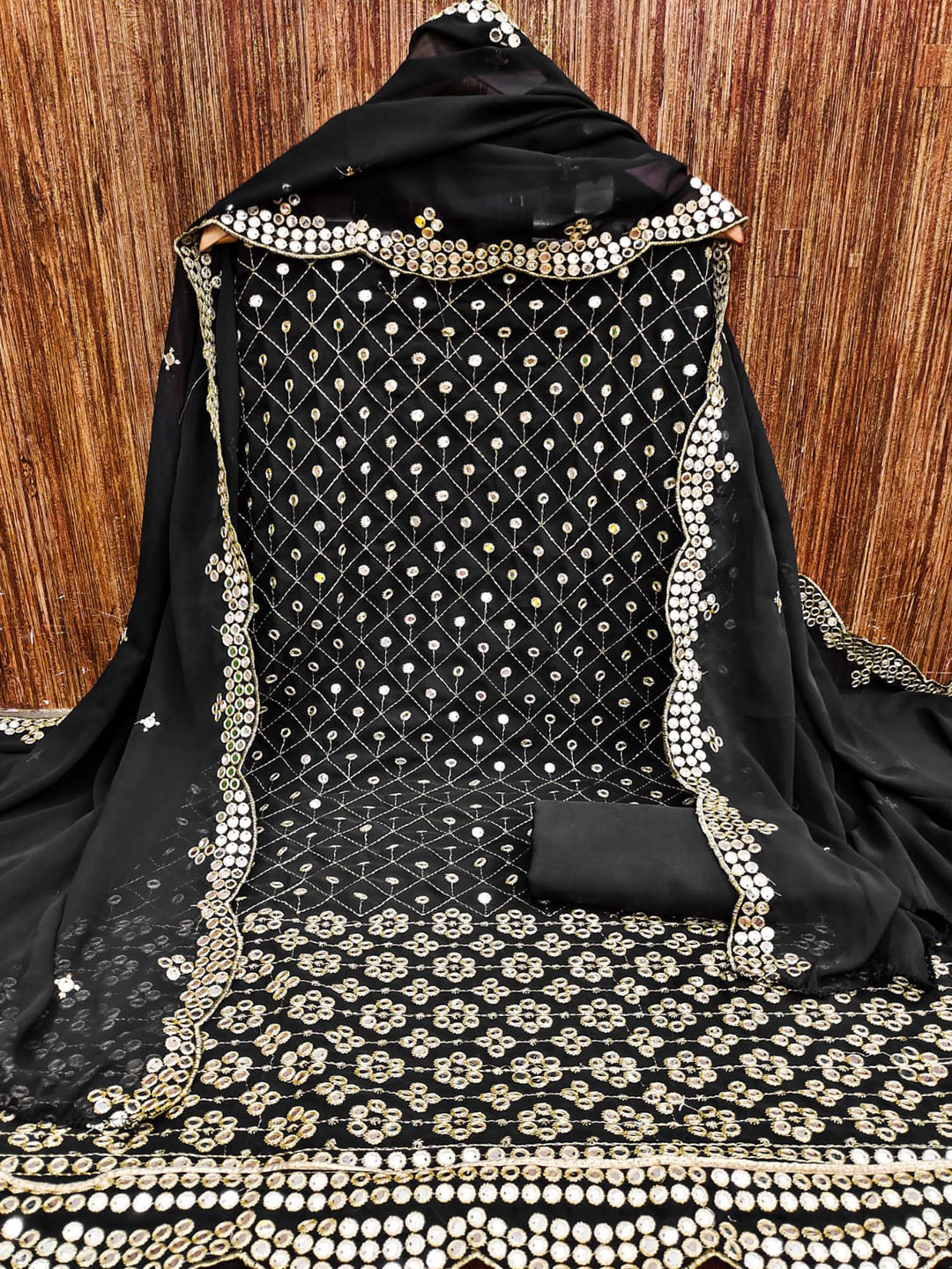 

ZEEPKART Ethnic Motifs Embroidered Unstitched Dress Material, Black